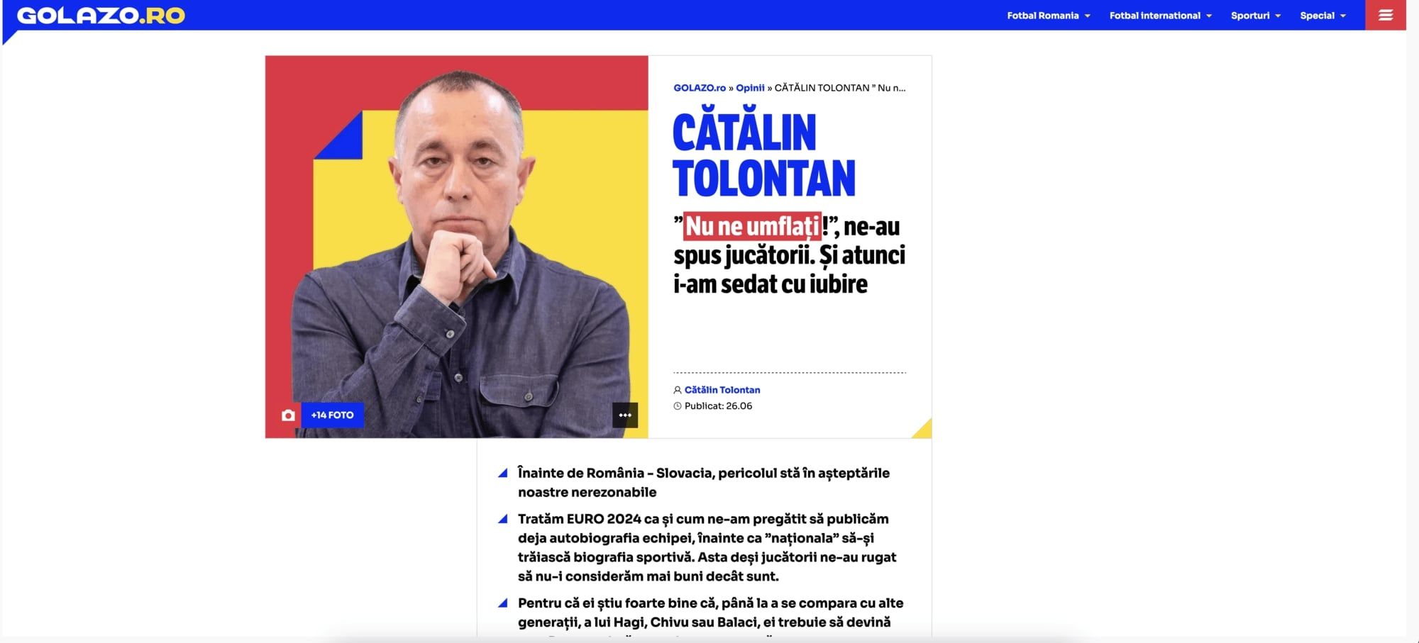 Cătălin Tolontan are din nou ocazia să o ia de la zero în presa de sport cu Golazo