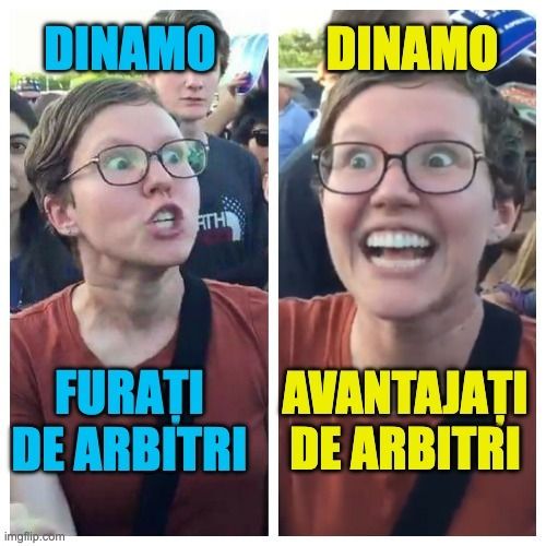 Memă inspirată de reacția dinamiviștilor după ce au beneficiat de eroarea uriașă de arbitraj a lui Adrian Cojocaru