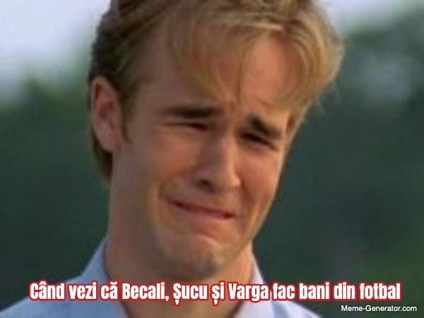 Memă cu un personaj smiorcăit, simbol al ziaristului ofticat că patronii ar putea face profit din fotbal